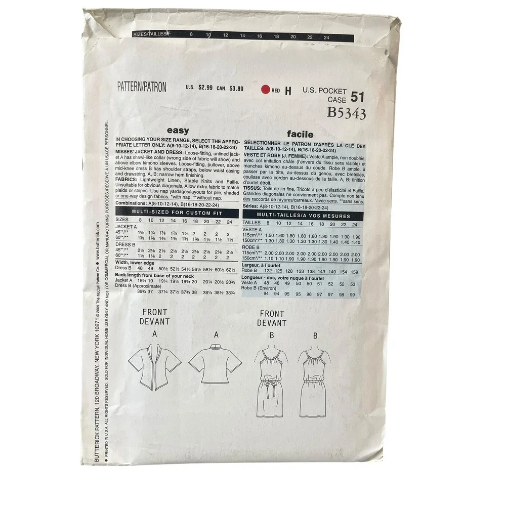 See & Sew B5343 Sewing‎ Pattern Womens Size 16-24 Multi Jacket Dress UNCUT